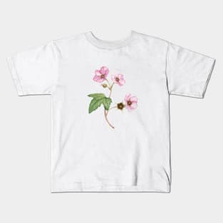 Pink Watercolor Flowering Raspberry Kids T-Shirt